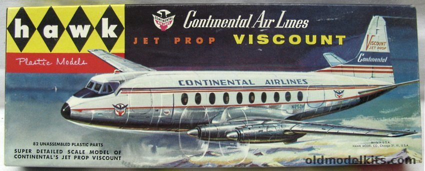 Hawk 1/96 Continental Air Lines Jet Prop Viscount - With Continental Air Lines Advertising Sheet, 506-98 plastic model kit